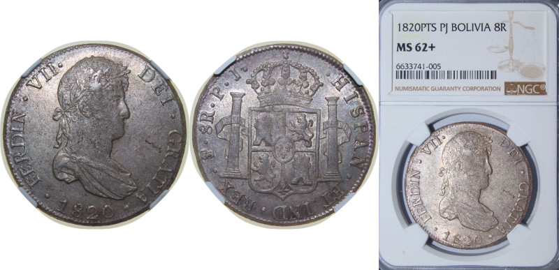 Bolivia Spanish colony 1820 PTS PJ 8 Reales - Fernando VII Silver (.896) Potosi ...