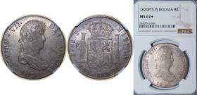 Bolivia Spanish colony 1820 PTS PJ 8 Reales - Fernando VII Silver (.896) Potosi Mint 27.07g NGC MS 62+ KM 84