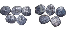 Bolivia Spanish colony 17-18th Century 8 Reales (5 Lots) Weight 22.0g/23.6g/24.3g/19.3g/18.6g Silver Potosi Mint VF