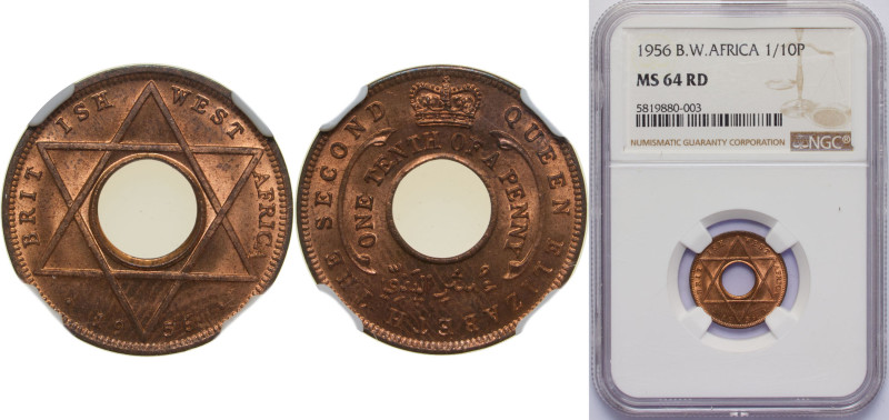 British West Africa British colony 1956 ⅒ Penny - Elizabeth II Bronze (95.5% Cop...