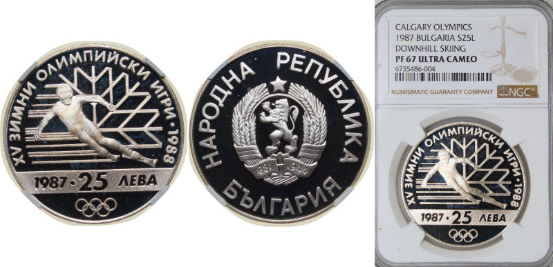 Bulgaria People's Republic 1987 25 Leva (Winter Olympics) Silver (.925) Sofia Mi...
