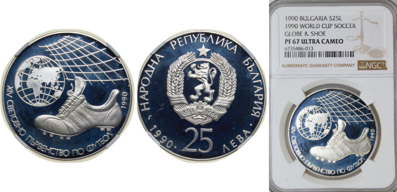 Bulgaria People's Republic 1990 25 Leva (1990 World Cup Soccer) Silver (.925) So...