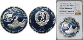 Bulgaria People's Republic 1990 25 Leva (1990 World Cup Soccer) Silver (.925) Sofia Mint (15600) 23.33g NGC PF 67 KM 191