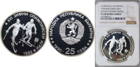 Bulgaria People's Republic 1990 25 Leva (16th Winter Olympics) Silver (.925) Sofia Mint (46400) 23.38g NGC PF 68 KM 195