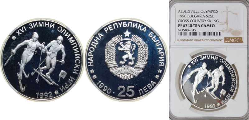Bulgaria People's Republic 1990 25 Leva (16th Winter Olympics) Silver (.925) Sof...