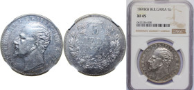 Bulgaria Principalty 1894 КБ 5 Leva - Ferdinand I (Type 2 legend) Silver (.900) Kremnica Mint (1800000) 25g NGC XF 45 KM 18