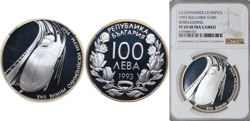 Bulgaria Republic 1993 100 Leva (XVII Winter Olympic Games - Bobsleigh) Silver (...