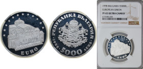 Bulgaria Republic 1998 5000 Leva (Euro) Silver (.925) Sofia Mint (50000) 10g NGC PF 65 KM 243
