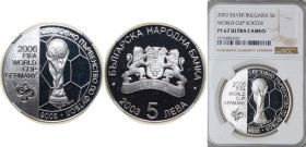 Bulgaria Republic 2003 5 Leva (World Football Cup 2006) Silver (.925) Sofia Mint (50000) 28.28g NGC PF 67 KM 268