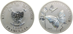Cameroon Republic 2010 1000 Francs (Papillons d'amour) Silver (.925) (2500) 25.1g PF KM 24