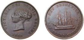 Canada New Brunswick British colony 1854 1 Penny - Victoria Copper (480000) 15.4g XF CCT NB-2B Breton His 911 KM 4