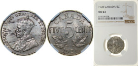 Canada Commonwealth 1928 5 Cents - George V Nickel Ottawa Mint (4588725) 4.54g NGC MS 63 KM 29 Schön 28