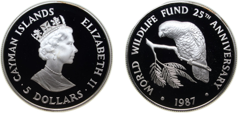 Cayman Islands British Overseas Territory 1987 5 Dollars - Elizabeth II (WWF) Si...