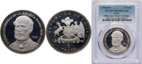 Chile Republic 1968 So 5 Pesos (150th Anniversary of Naval Academy) Silver (.999) Santiago Mint (1200) 22.5g PCGS PR 63 KM 182