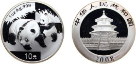 China People's Republic of China 2008 10 Yuan (Panda) Silver (.999) (600000) 31.1g PF KM 1814