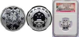 China People's Republic of China 2015 3 Yuan (Fu) Silver (.999) (600000) 7.776g NGC MS70 Top Pop
