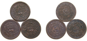 China Tibet Ganden Phodrang 1918-1928 1 Sho (Horizontal legend; 3 Lots) Copper 5.6g XF Y 21