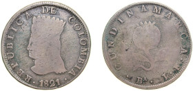 Colombia Gran Colombia 1821 Ba JF 8 Reales (Pre-republican - Republic of Colombia) Silver (.666) Bogota Mint 21.6g VF KM C6 Hernández 283-284 Restrepo...
