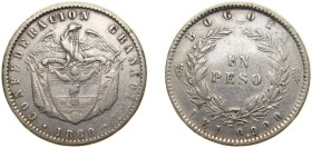Colombia Granadine Confederation 1860 1 Peso Silver (.900) Bogota Mint 24.9g VF KM 126 Hernández 597-599