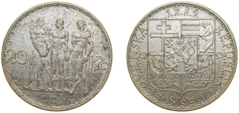 Czechoslovakia First Republic 1934 20 Korun Silver (.700) Kremnica Mint (3280000...
