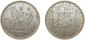Czechoslovakia First Republic 1934 20 Korun Silver (.700) Kremnica Mint (3280000) 12g UNC KM 17 Schön 11