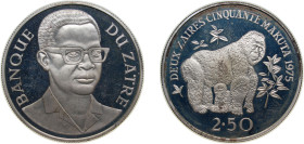 Democratic Republic of the Congo Republic 1975 2½ Zaïres (Conservation, Mountain gorillas) Silver (.925) Royal Mint (6629) 28.28g PF KM 9 Schön 56