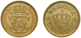 Denmark Kingdom 1940 N♥GJ ½ Krone - Christian X Aluminium-bronze Copenhagen Mint (1871000) 3g UNC Surface hairlines KM 831.2