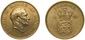 Denmark Kingdom 1959 C♥S 1 Krone - Frederik IX Aluminium-bronze (92% Copper, 6% Aluminium, 2% Nickel) Copenhagen Mint (242714) 6.5g UNC KM 837.2 Schön...