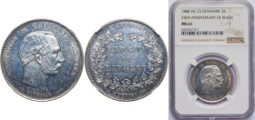 Denmark Kingdom 1888 ♥ 2 Kroner - Christian IX (Anniversary of Reign) Silver (.800) Copenhagen Mint (101000) 15g NGC MS 61 KM 799