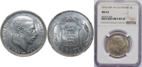 Denmark Kingdom 1916 VBP; AH 2 Kroner - Christian X Silver (.800) Copenhagen Mint (402000) 15g NGC MS 62 KM 820