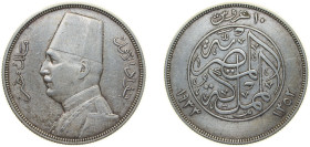 Egypt Kingdom AH 1352 (1933) 10 Qirsh - Fuad (left) Silver (.833) (350000) 14g XF KM 350
