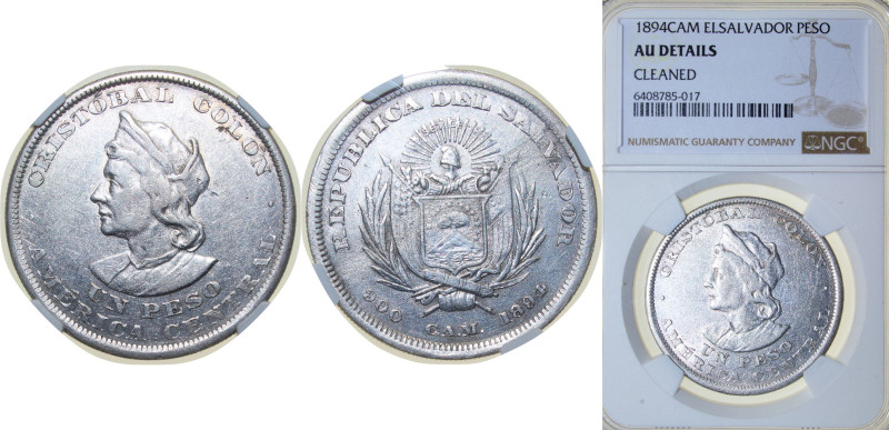 El Salvador Republic 1894 C.A.M. 1 Peso Silver (.900) (Copper .100) Central Amer...