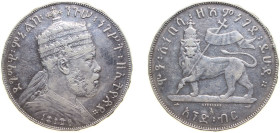 Ethiopia Empire 1889 A 1 Birr - Menelik II Silver (.835) Paris Mint (418000) 28.1g XF KM 5 Schön 6