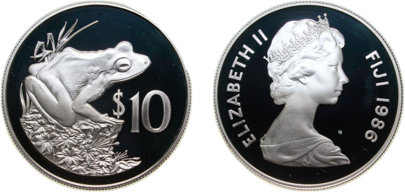 Fiji Dominion 1986 10 Dollars - Elizabeth II (WWF, Fijian ground frog) Silver (....