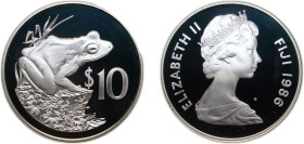 Fiji Dominion 1986 10 Dollars - Elizabeth II (WWF, Fijian ground frog) Silver (.925) (25000) 28.28g PF KM 55 Schön 47