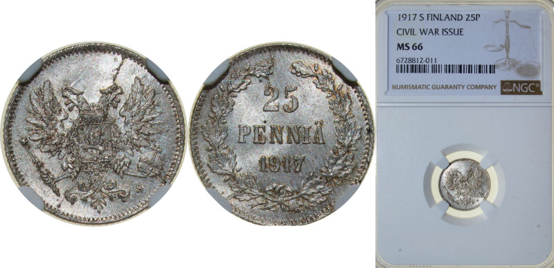 Finland Grand duchy 1917 S 25 Penniä - Nikolai II (Civil War Coinage; without cr...