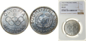 Finland Republic 1952 H 500 Markkaa (Olympic Games) Silver (.500) (Copper .400, Nickel .100) Helsinki Mint (586000) 12g NGC MS 64 KM 35 Schön 46