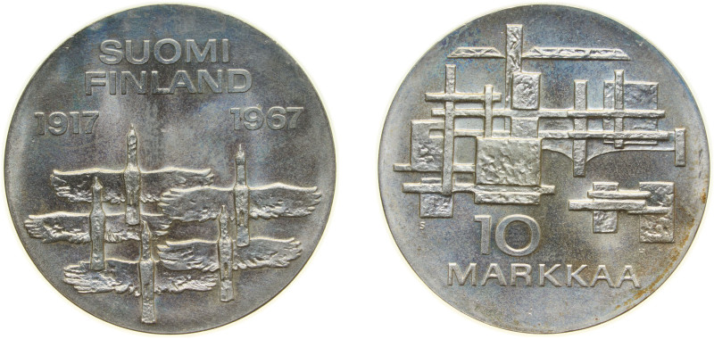 Finland Republic 1967 S-H 10 Markkaa (Independence) Silver (.900) (1000000) 24g ...