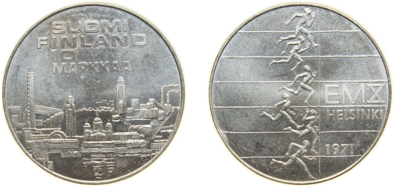 Finland Republic 1971 S-H 10 Markkaa (Athletic Championships) Silver (.500) (Cop...