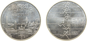 Finland Republic 1971 S-H 10 Markkaa (Athletic Championships) Silver (.500) (Copper .450, Zinc .050) Helsinki Mint (1000000) 24.2g BU KM 52 Schön 61