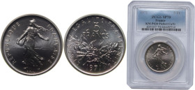 France Fifth Republic 1971 5 Francs (Piéfort) Nickel plated copper-nickel Paris Mint (1000) 20g PCGS SP70 Top Pop KM P430