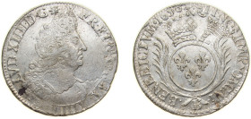 France Kingdom 1698 B ½ Ecu with palm branches - Louis XIV Silver (.917) Rouen Mint 13.3g AU Dy royales 1521 Ciani 1895