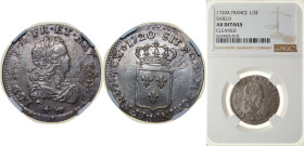 France Kingdom 1720 A ⅓ Ecu - Louis XV Silver (.917) Paris Mint 8.158g NGC AU Cleaned Dy royales 1667 GadR 306 Ciani 2109