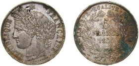 France Second Republic 1850 A 5 Francs (Ceres) Silver (.900) Paris Mint (14542699) 25g Scratches F 327 KM 761.1 Gad 719