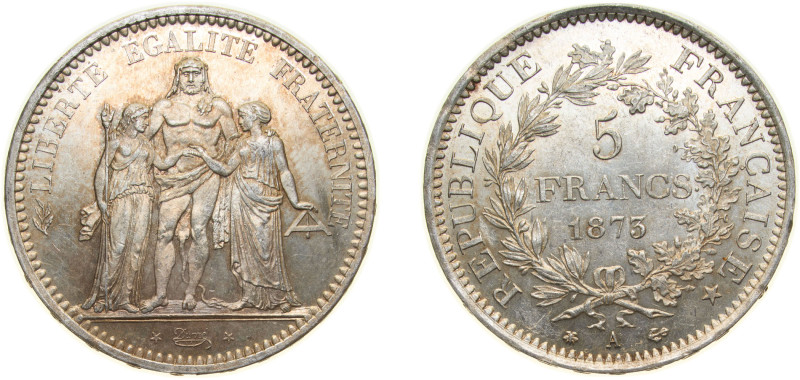 France Third Republic 1873 A 5 Francs (Hercules) Silver (.900) Paris Mint (27192...