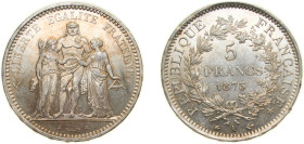 France Third Republic 1873 A 5 Francs (Hercules) Silver (.900) Paris Mint (27192181) 25g UNC F 334 Gad 744 KM 820.1