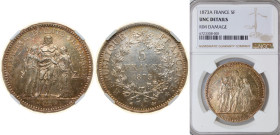 France Third Republic 1873 A 5 Francs Silver (.900) Paris Mint (27192181) 25g NGC UNC Rim Damage F 334 Gad 744 KM 820.1