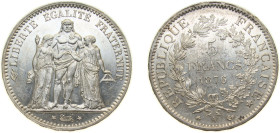 France Third Republic 1876 A 5 Francs (Hercules) Silver (.900) Paris Mint (8800000) 25g UNC F 334 Gad 744 KM 820.1