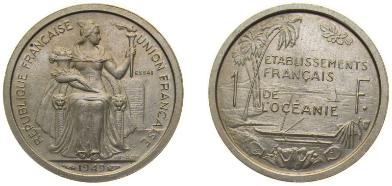 French Polynesia French Overseas Territory 1949 1 Franc (Essai) Bronze-nickel Pa...