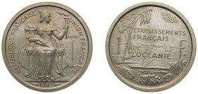 French Polynesia French Overseas Territory 1949 1 Franc (Essai) Bronze-nickel Paris Mint (2000) 5.3g SP KM E8